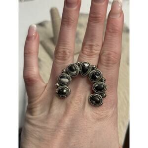 Native American Sterling Silver 7 Stone White Buffalo Naja Horseshoe Ring Adjust
